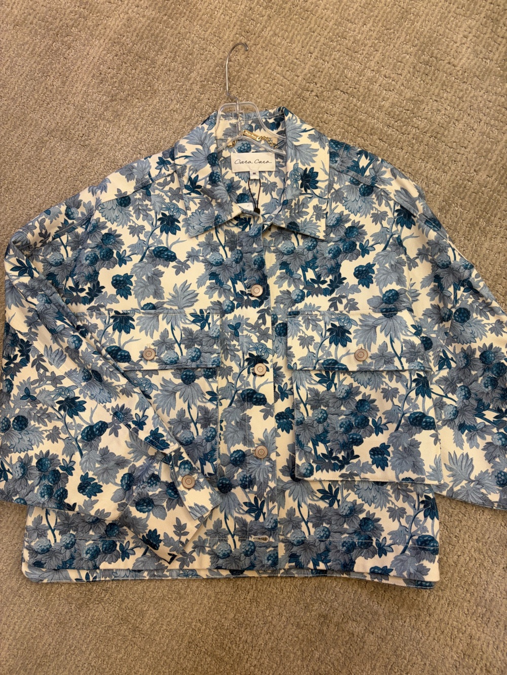Cara Cara Blue and White Floral Button-Down Shirt Jacket